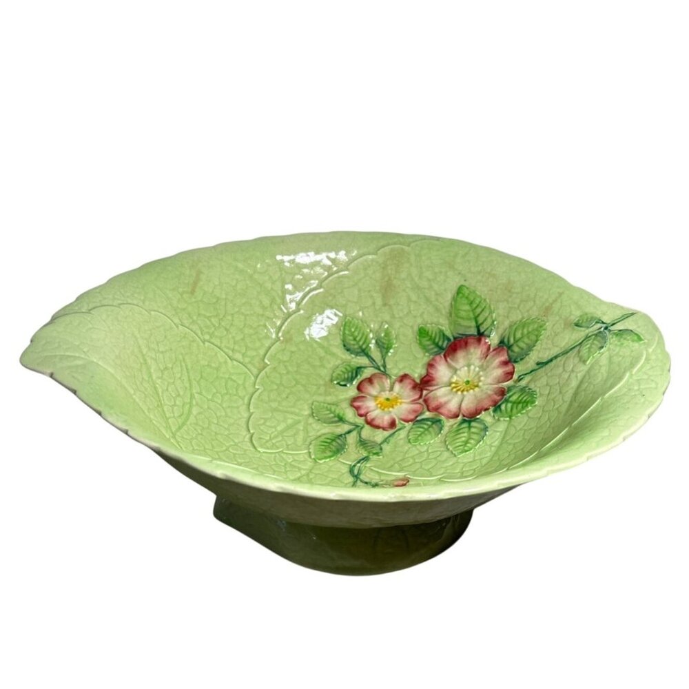 CarltonWare Bowl Handpainted Green Cabbage Flower Leaf 11" Australian Vintage